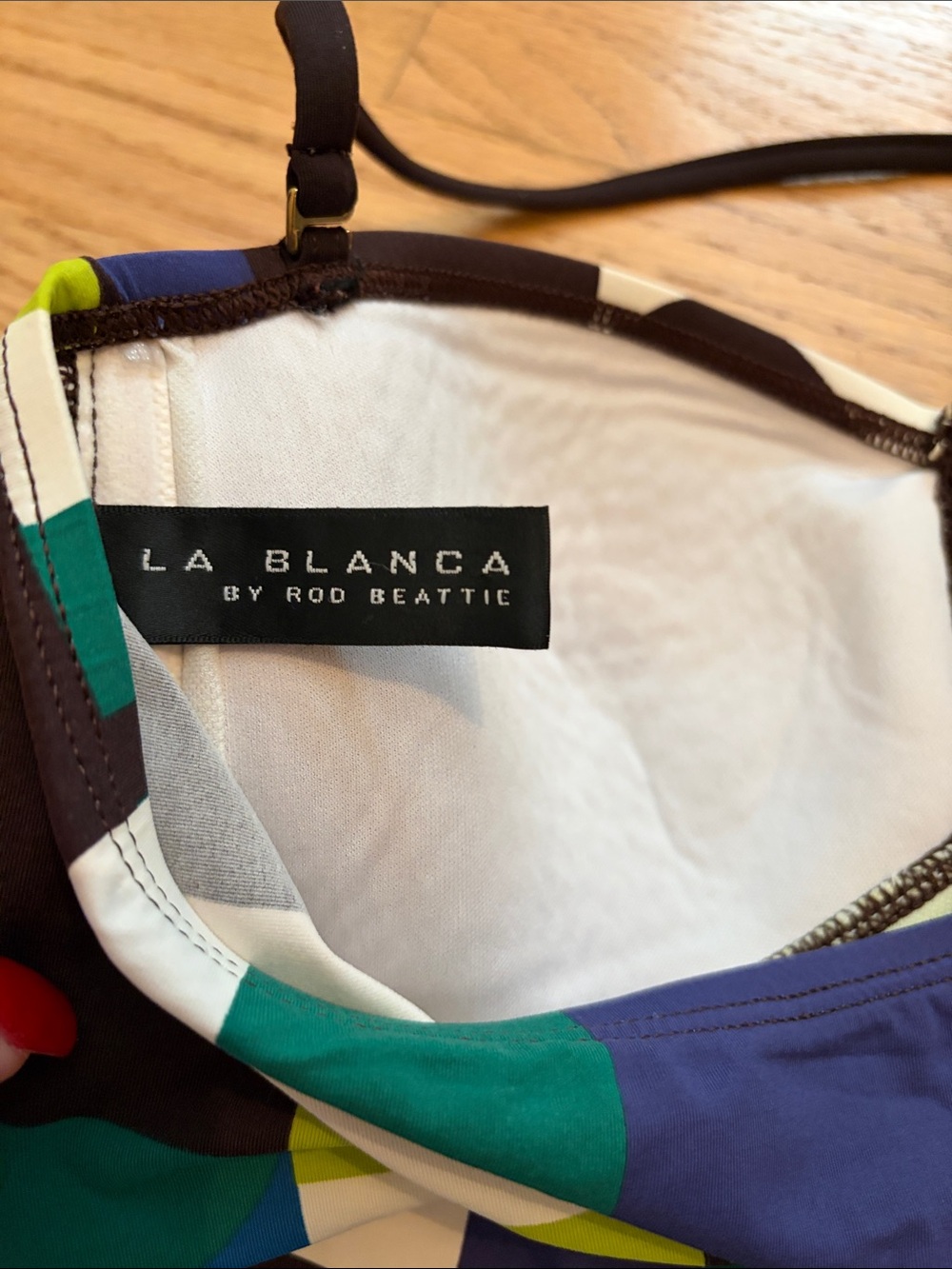 La Blanca Strapless Geometric Swim Top in Blue, Green, White - Picture 3 of 3